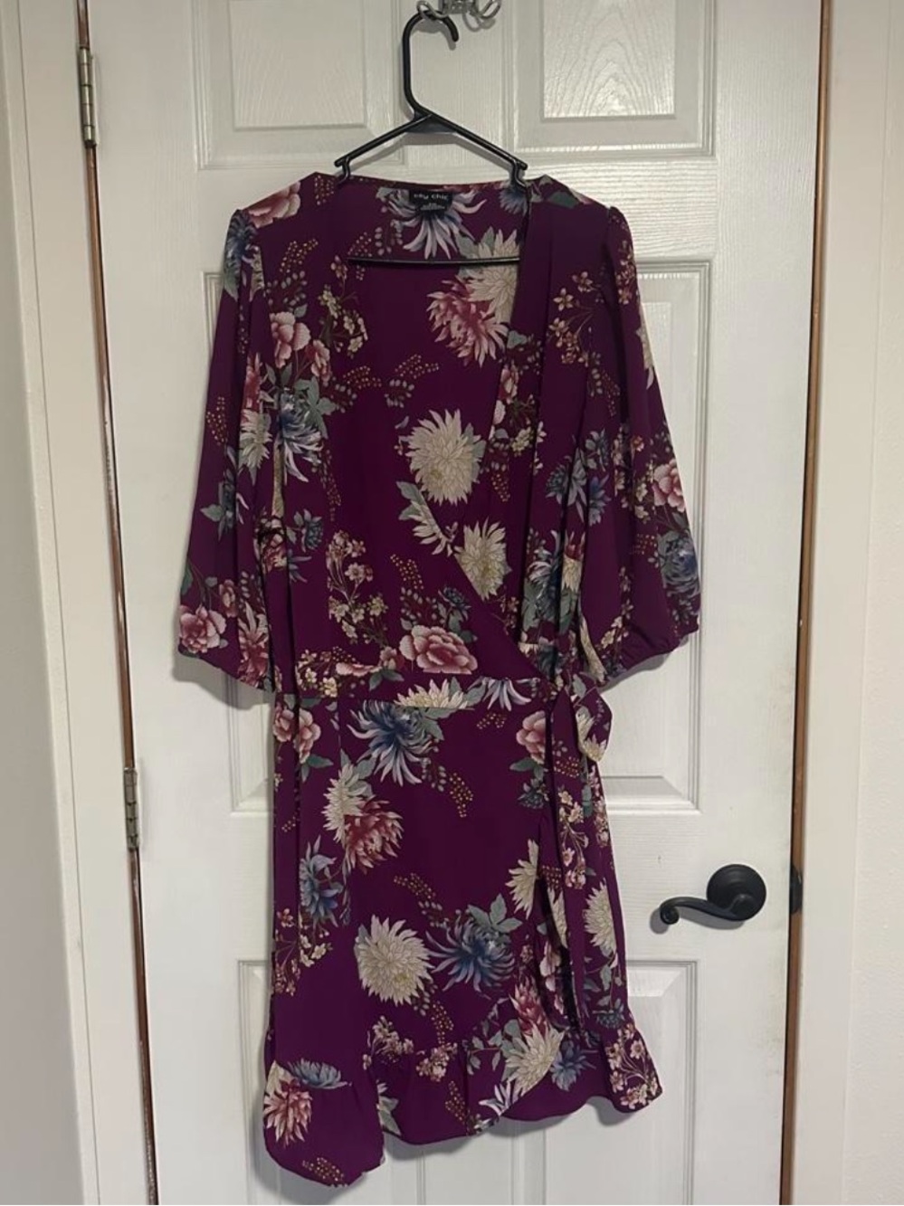 Floral Wrap Dress in Deep Plum